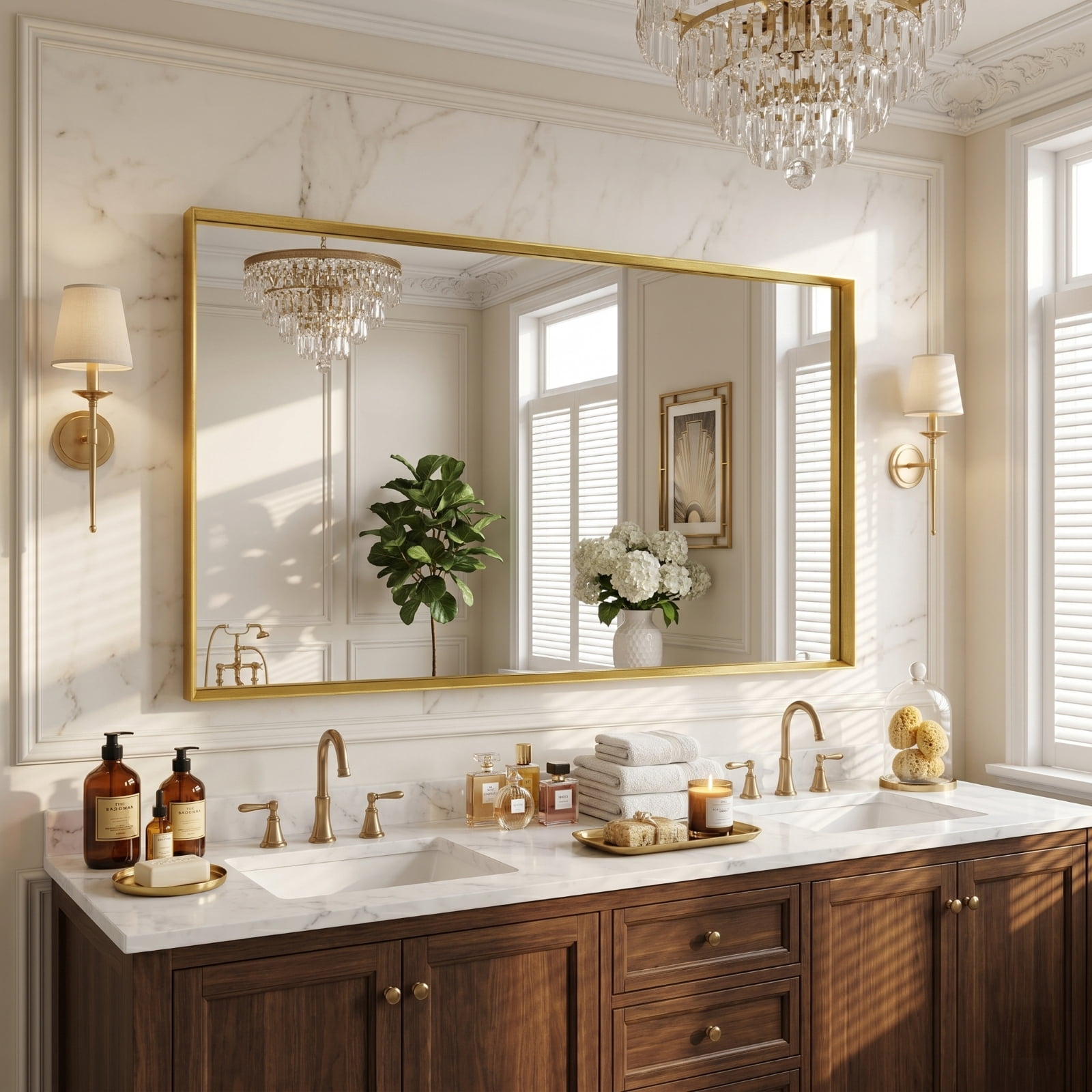 Gleamira 30"x55" Bathroom Wall Mounted Mirror Vanity Rectangular Mirror with Deep Frame, Gold