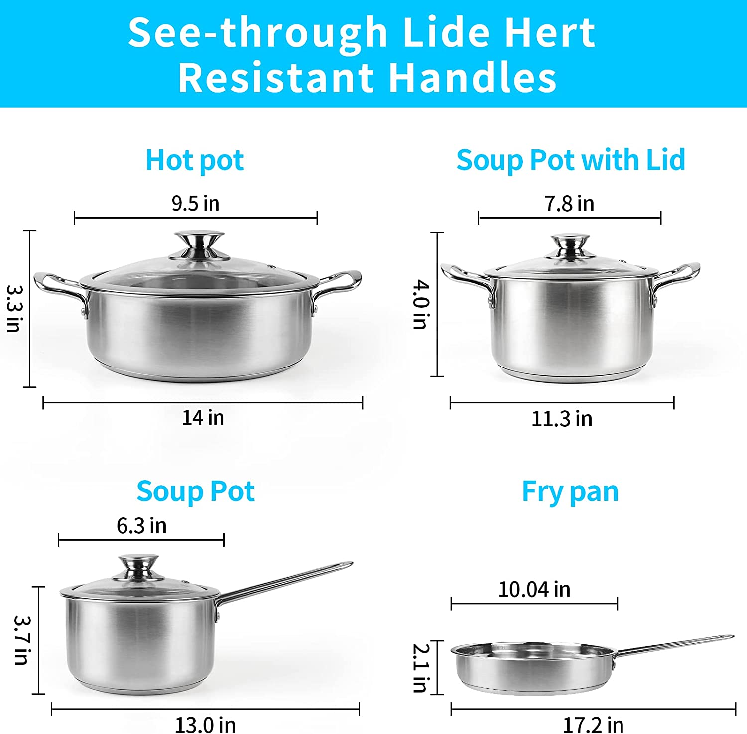 Stainless Steel Pots and Pans Set, 7-Piece Kitchen Cookware with Glass Lids, Stay-Cool Handles, Oven Safe for Induction Electric Gas, Dishwasher Safe Silver