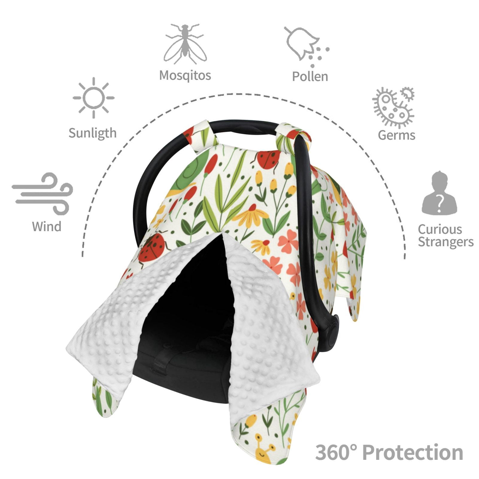 Car Seat Cover Baby - Ladybug And Wild Flowers Breathable Infant Car Seat Cover for Baby Carseat, Lightweight Comfort Baby Essentials Must Haves Newborn Stuff for Girl Boy