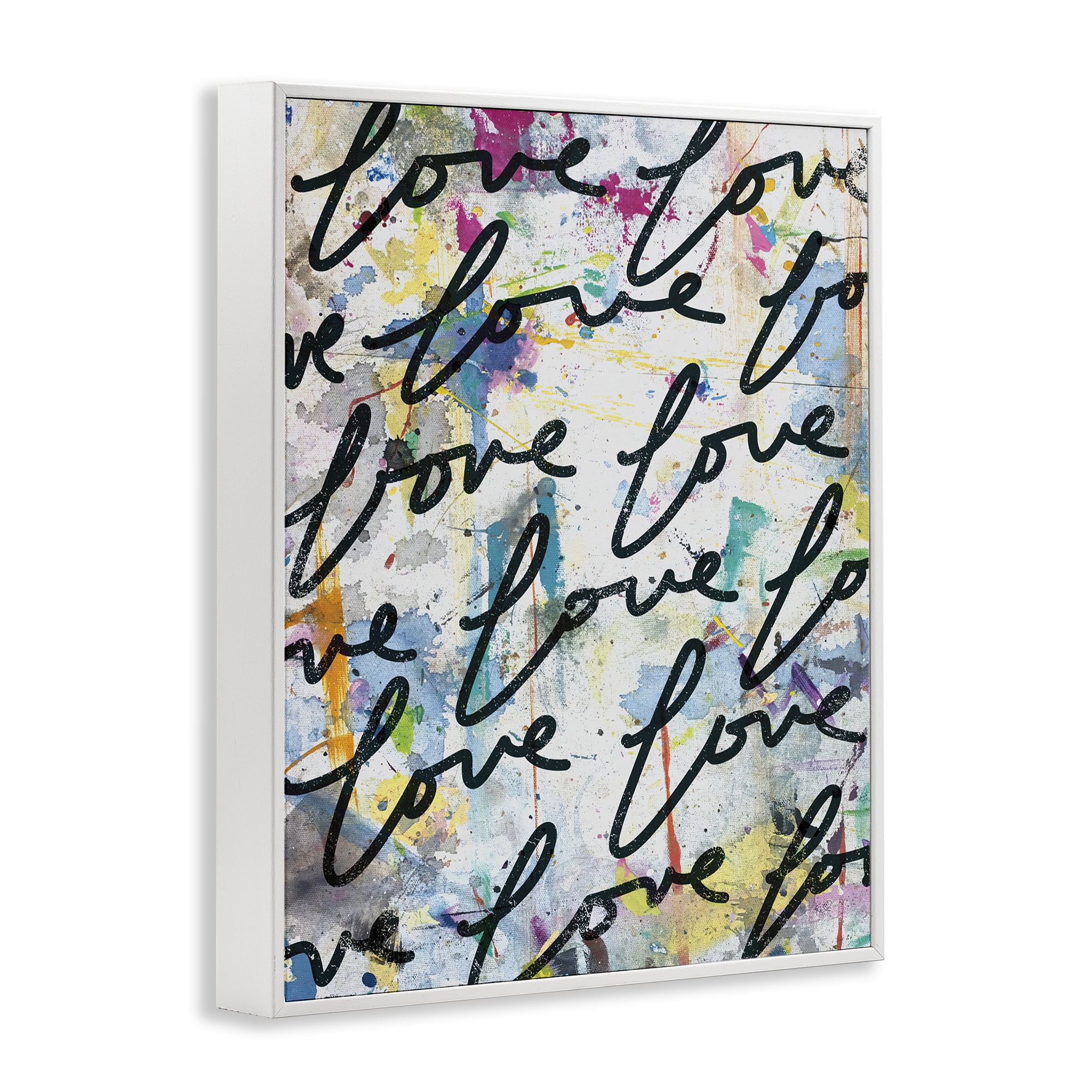 Stupell Industries Love Words Pattern Typography Painting White Framed Art Print Wall Art, 11 x 14