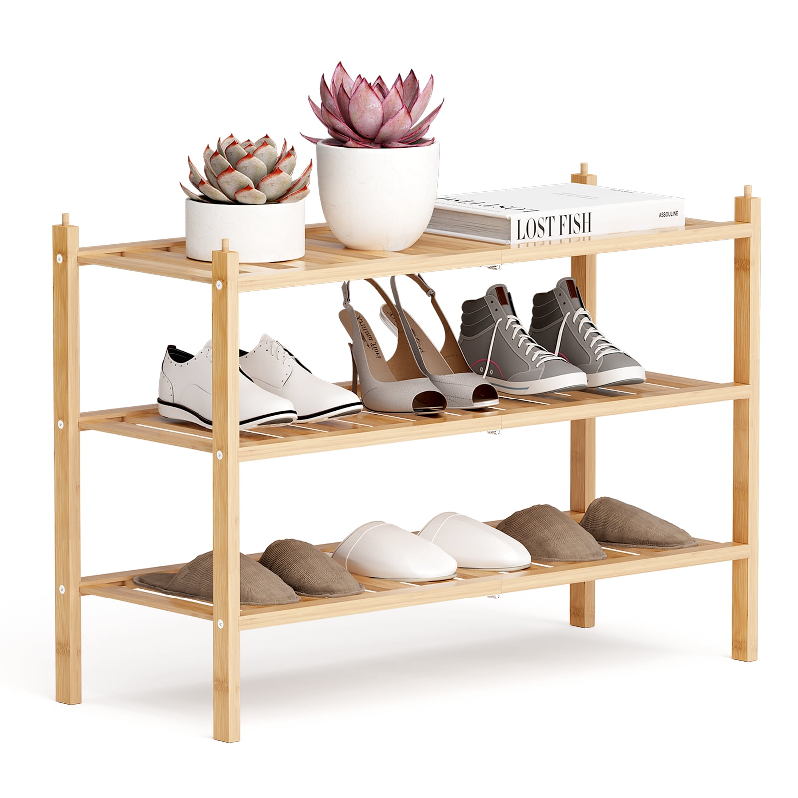 Bamboo stackable shoe rack sale
