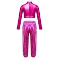 thumbnail image 2 of Doomiva Kids Girls Gymnastics Outfits Shiny Metallic Long Sleeve Ballet Dance Crop Top with Pants Set Tracksuit Hot Pink 16, 2 of 7