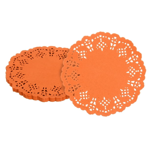 50 piezas de doilies de papel, doilies de papel de encaje de 4.5 pulgadas, manteles desechables de papel naranja