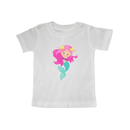 

Inktastic Pretty Mermaid With Long Pink Hair and Green Tail Gift Baby Girl T-Shirt