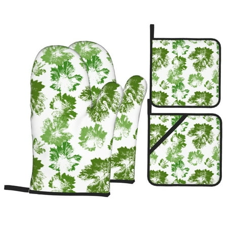 

Oven Mitts and Pot Holders 4 Piece Grape green leaf High Heat Slip Resistant Oven Mitt and Trivets Set Kitchen Oven Glove Pot Holders for Cooking Baking Grilling