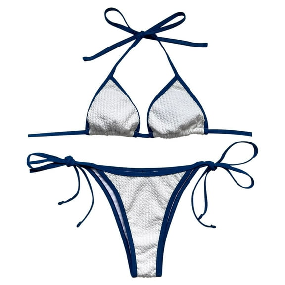 Cathalem Swimsuits Women Women's Sexy V Neck Bikini Sets Hollow Out Two Piece Swimsuits Cutout Mid Waist Bathing Suit (White,S)