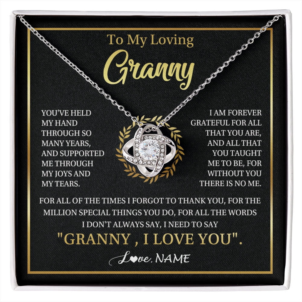 Granny Grateful Thank You Necklace, White Love Knot Necklace