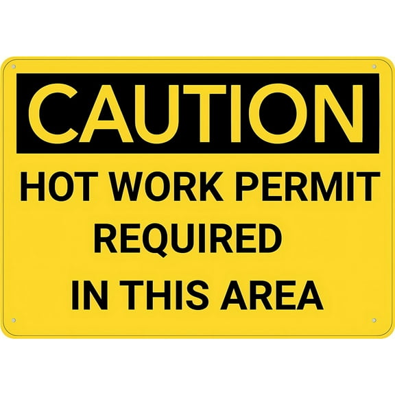 Caution Hot Work Permit Required in This Area Aluminum Sign 12 x 8 Inches - UV Ink Printed, Durable for House, Business, Indoor Outdoor Construction, Welding Area
