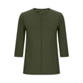 thumbnail image 4 of Wo-Fusoul Haut pour Femmes, Blouse Décontractée à Manches 3/4, Col Rond, Couleur Unie, Coupe Ample, Printemps Été, Vert Armée, 4 of 7