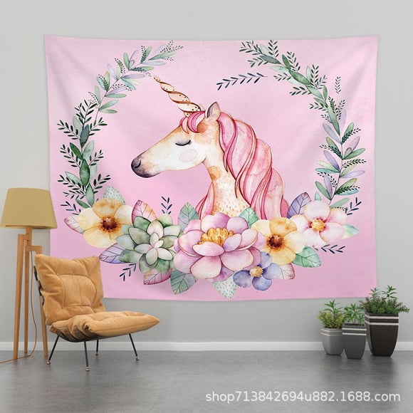 Papel pintado de estilo nórdico digno de Instagram para dormitorios, con diseño de unicornio, hecho de terciopelo grueso, 150 x 130 cm.