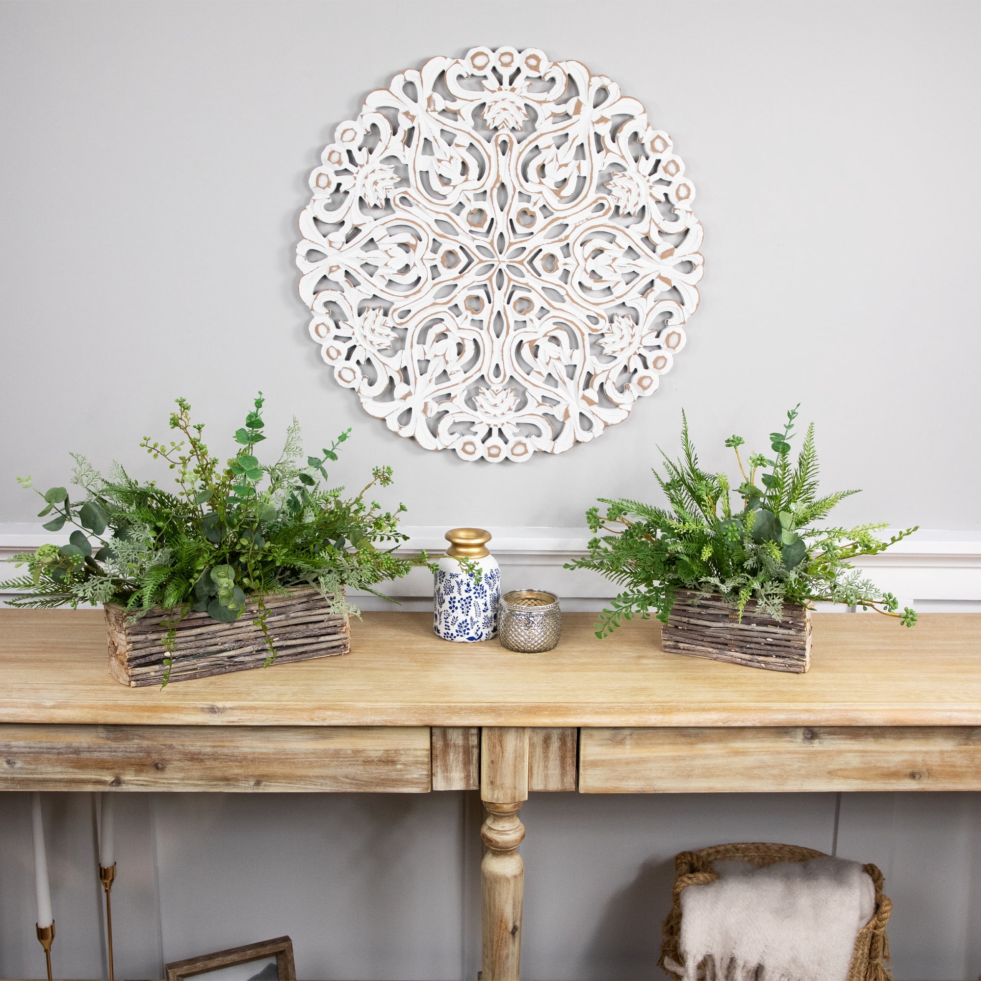 Northlight Wooden Log and Twig Flower Box Planters - 11.75" - Set of 2