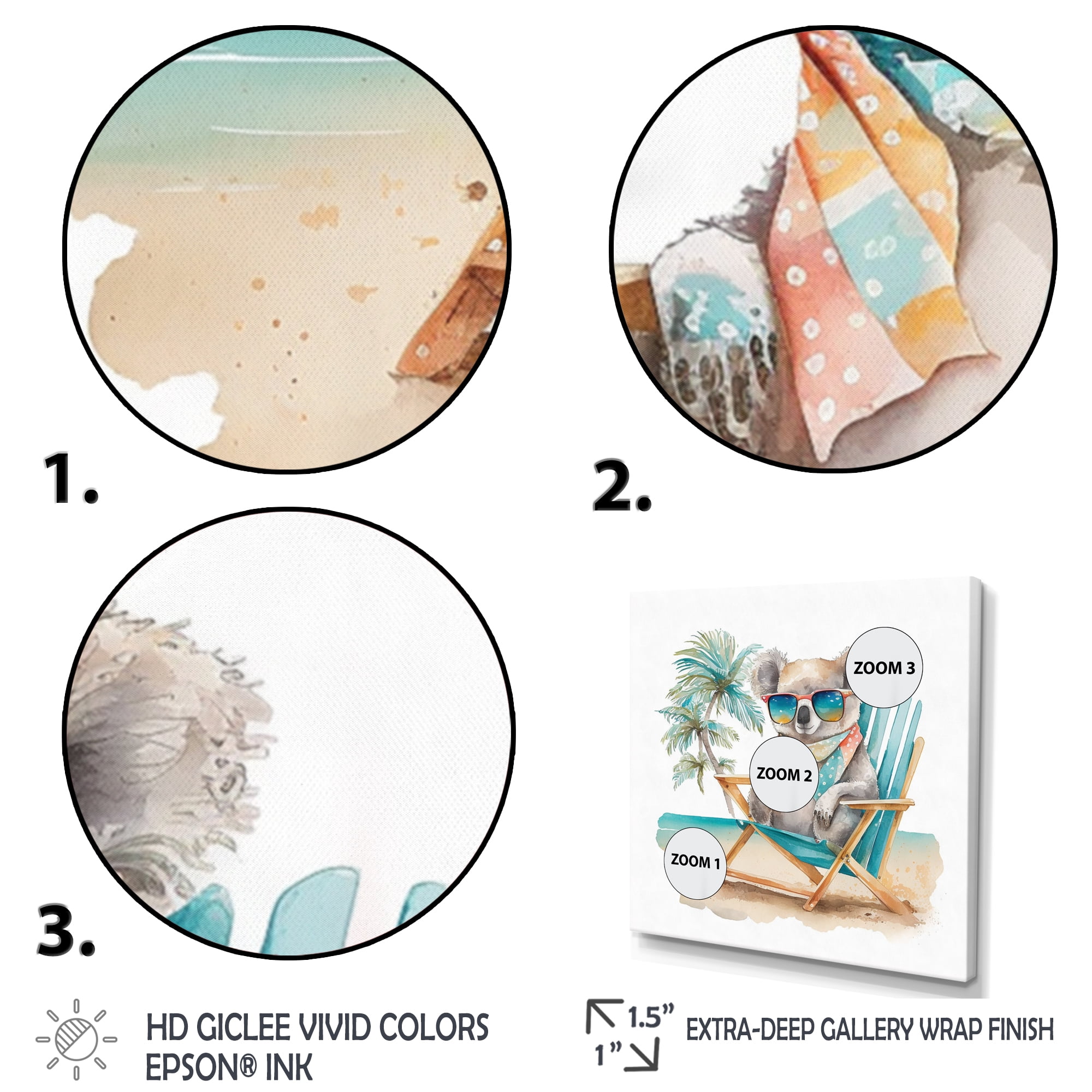 Designart Koala With Sunglasses On The Beach Canvas Wall Art