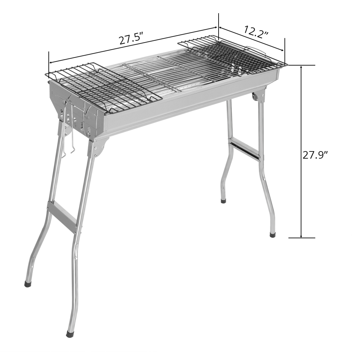 27.95 x 12.99 x 27.56 Portable Charcoal Grill with Carbon Mesh,Anti-Scalding Handle,Stainless Steel Barbecue Stove for Outdoor Party Camping Picnic, Silver