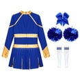 thumbnail image 4 of Alvivi Kids Girls Cheer Leader Outfits Cheerleading Dance Dress with Pom Pom Headwear Socks A Blue 6, 4 of 7