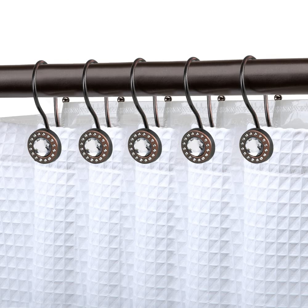 Utopia Alley Shower Rings, Double Shower Curtain Hooks for Bathroom, Rust Resistant Shower Curtain Hooks Rings, Crystal Design, Set of 12, Oil Rubbed Bronze
