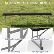 6FT Folding Bench 2 Pack, Heavy Duty Portable Plastic Outdoor Bench with Carry Handle & Safety Lock, Foldable Seating for Soccer, Picnic, Camping, Party, Garden