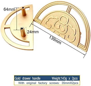 CATPAN 1 Pair Gold Vintage Style Brass Pull Handles for Cabinet Closet Drawer Door -Circular Antique Pull Knobs ,New Chinese Auspicious Pattern