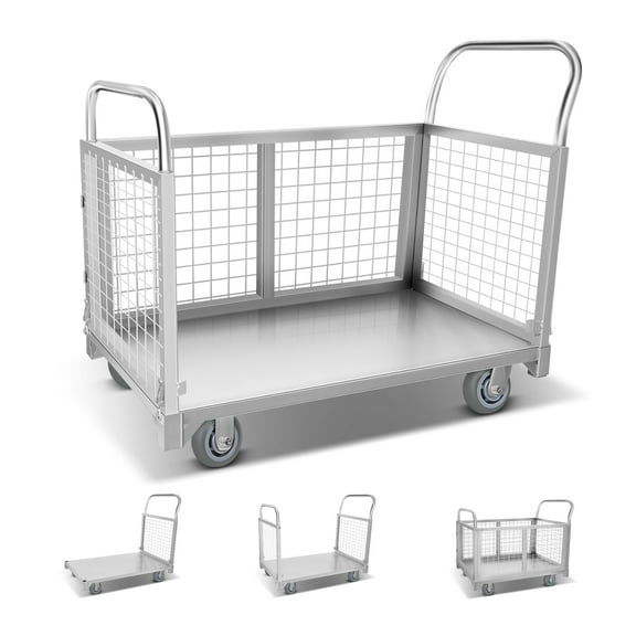 Easy Maneuver Platform Truck Cart with Cage, 40.1" L X 23.2" W X 19.6" H, 2200 LBS Load Capacity, Alloy Steel Hand Truck with 4 Universal Wheels, Stable Push Cart for Warehouse, Garage, Workshop