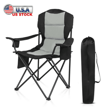 Tcbosik Folding Camping Chair with Bag, Heavy Duty Lawn Chair with Cup Holder, Side Pocket and Cooler Bag, Outdoor Portable Armchair, Black