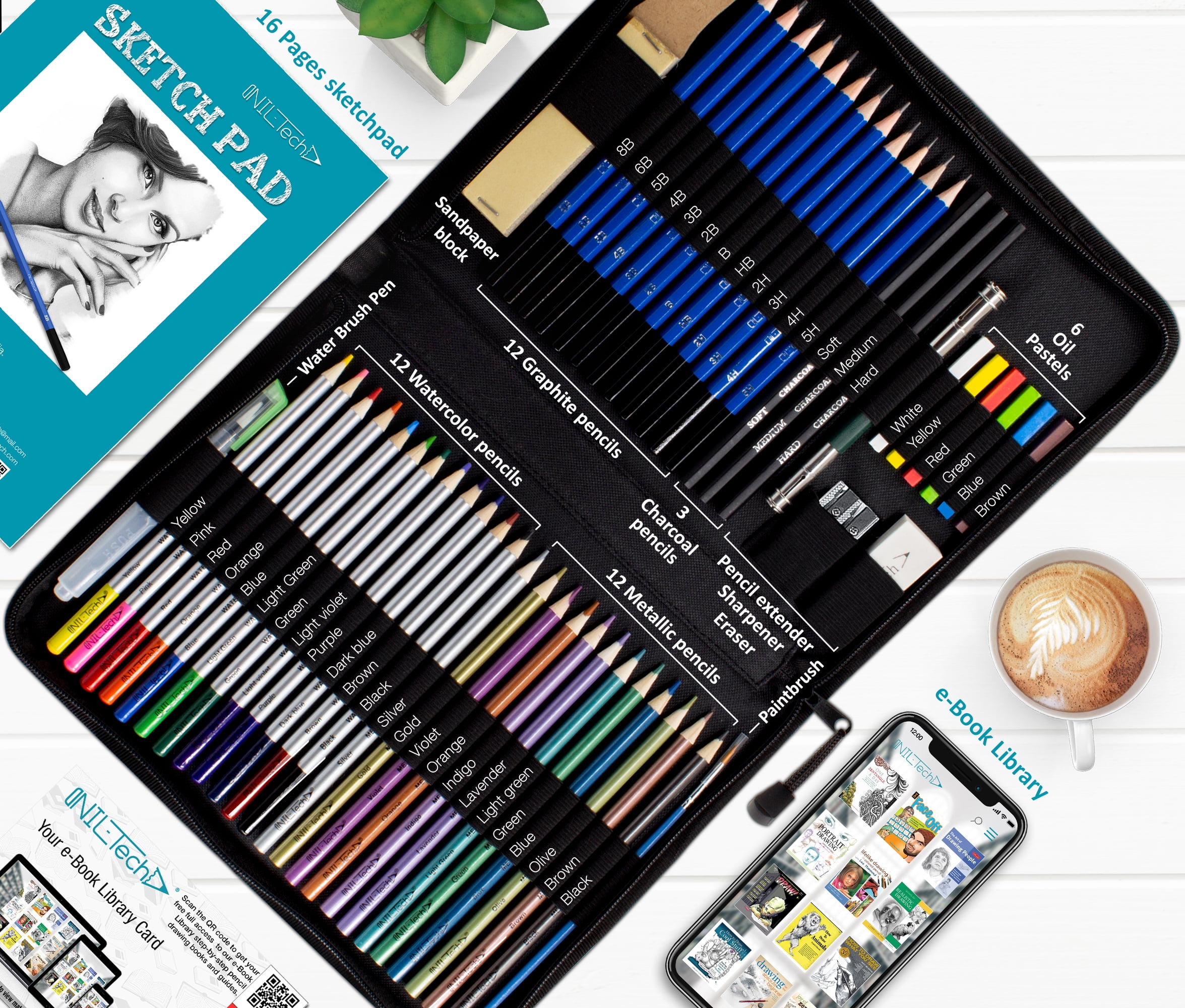 Watercolor Pencils Set - 55 Piece Kit for Sketching and Drawing Pens - Includes Sketch Pad and Blending Tools - Ideal for Beginners and Artists