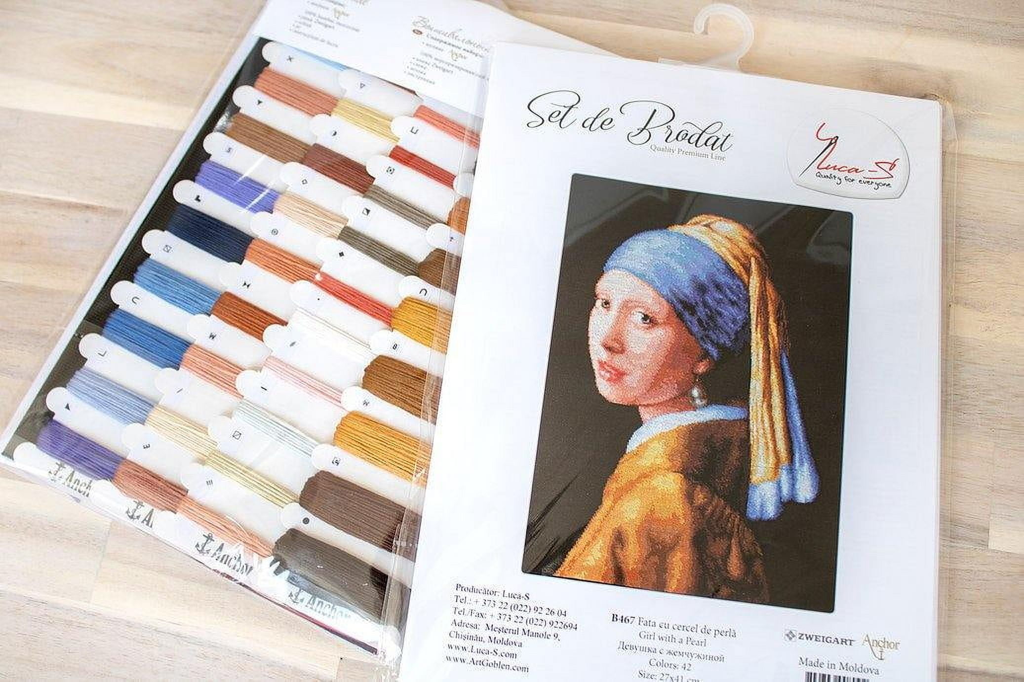 Counted Cross-Stitch Kit Girl With A Pearl B467 By Luca-S Needlework Blue Orange Canvas Cotton