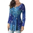thumbnail image 3 of TWZH Women Stars Print V Neckline Buttons Ruching Tunic Top, 3 of 3