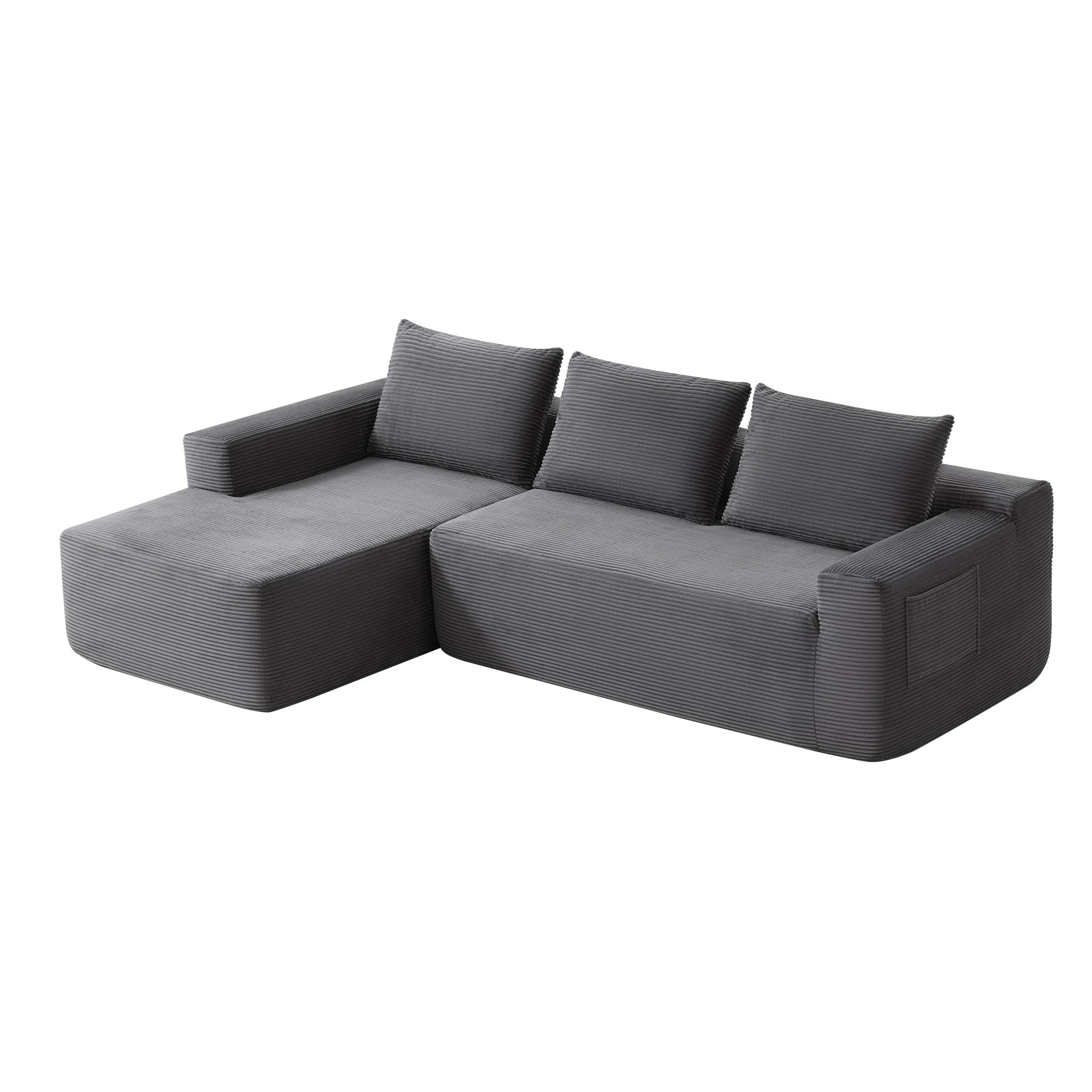 Leumius Cloud Sectional Couch with L-Shape Chaise,Modern Upholstered Boneless Couch with Deep Seat for Living Room Bedroom, No Assembly Required,Gray(Left Facing Chaise)
