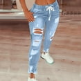 thumbnail image 2 of WTOBBY Women's Skinny Ripped Jeans, Trendy Distressed Stretch Denim Pants for a Fashionable Casual Look, Comfortable Fit with Edgy Style Details,Light Blue L, 2 of 4