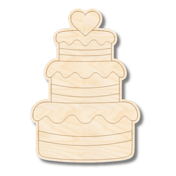 Unfinished Wood Etched Wedding Cake Shape 4" / 1/4"