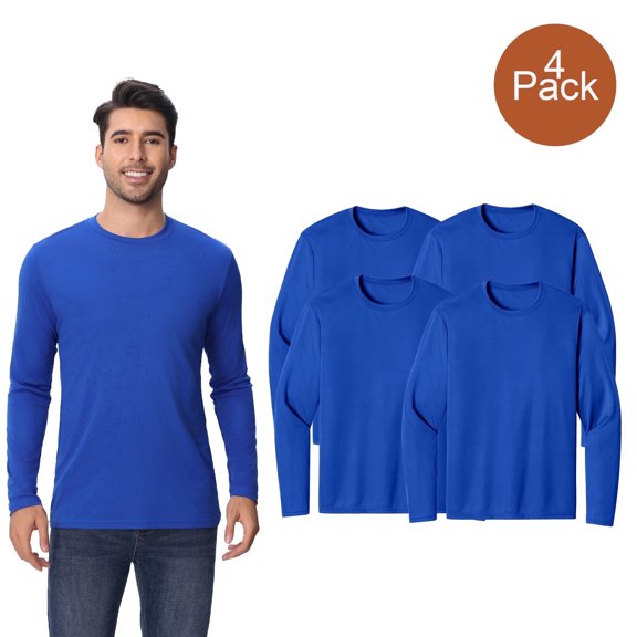 Zfeel Long Sleeve T-Shirt for Men, Lightweight Fitness Shirt, 100 Polyester, Royal 4 Pack Tee, XL