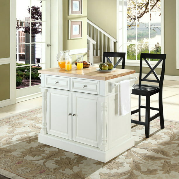 Crosley Butcher Block Top Kitchen, White Kitchen Island With Butcher Block Top And Seating