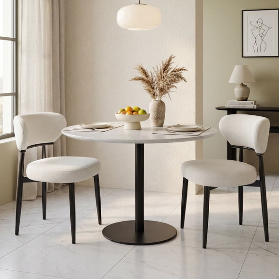 IZXGS Dining Chairs Set of 2, Mid-Century Modern Upholstered Kitchen Chairs with Curved Backrest and Sturdy Steel Legs for Dining Room, Beige