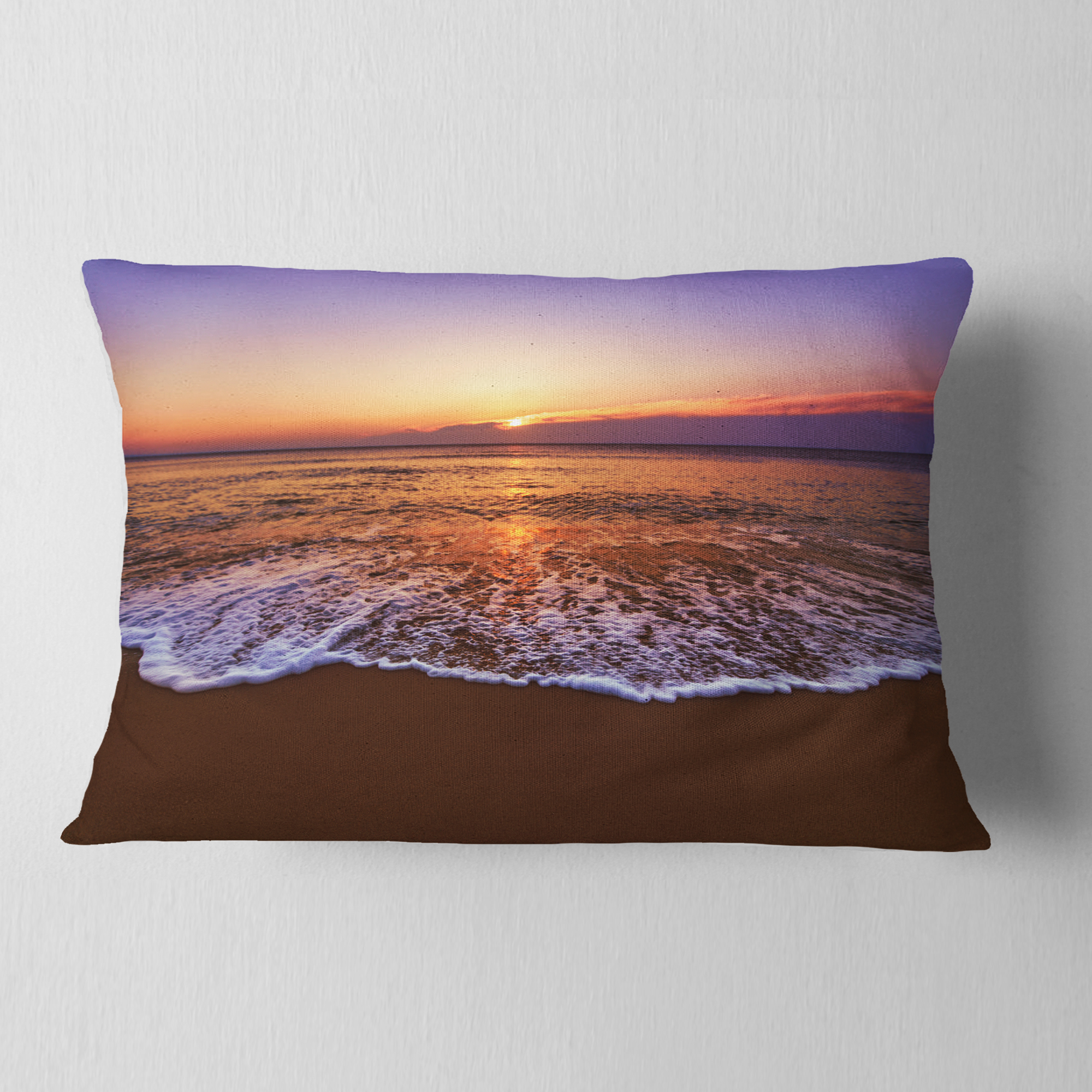 Designart Orange Tinged Sea Waters at Sunset - Beach Photo Throw Pillow - 12x20