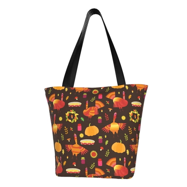 Wukai Sacs à Main pour Femmes Imprimé Dinde de l'Action de Grâce, Sacs de Rangement Décontractés, Sacs de Courses Zippés, Sacs de Plage, Sacs de Voyage