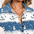 thumbnail image 6 of Women's Fashion Casual Vintage Christmas Printed V-Neck Long Sleeve Button-Down Polo Shirt Top, Holiday Blouse, Collared T-Shirt,Blue,2XL, 6 of 7