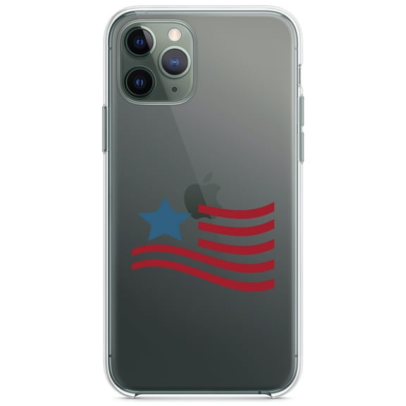 DistinctInk Clear Shockproof Hybrid Case for iPhone 12 / 12 PRO (6.1" Screen) - TPU Bumper Acrylic Back Tempered Glass Screen Protector - USA Waving Flag Red White & Blue