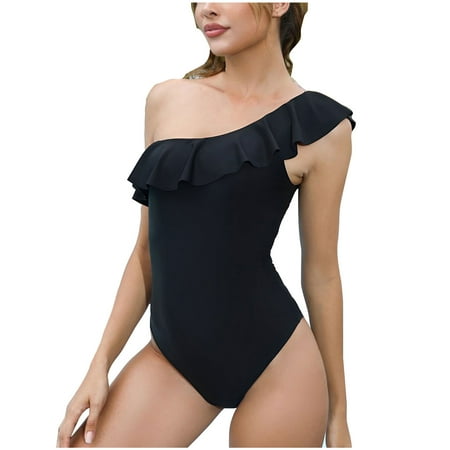 Elainilye Fashion One Piece Swimsuit for Women New Splicing Swimsuit Sexy Casual Bikini One Piece Swimsuit Black
