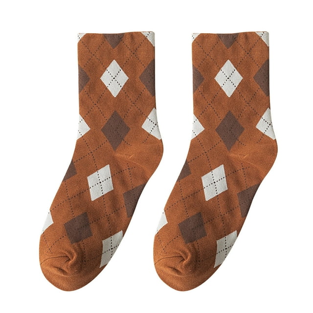 Chaussettes pour Femmes Coton Mode Motif Argyle Style Angleterre Mi-Mollet