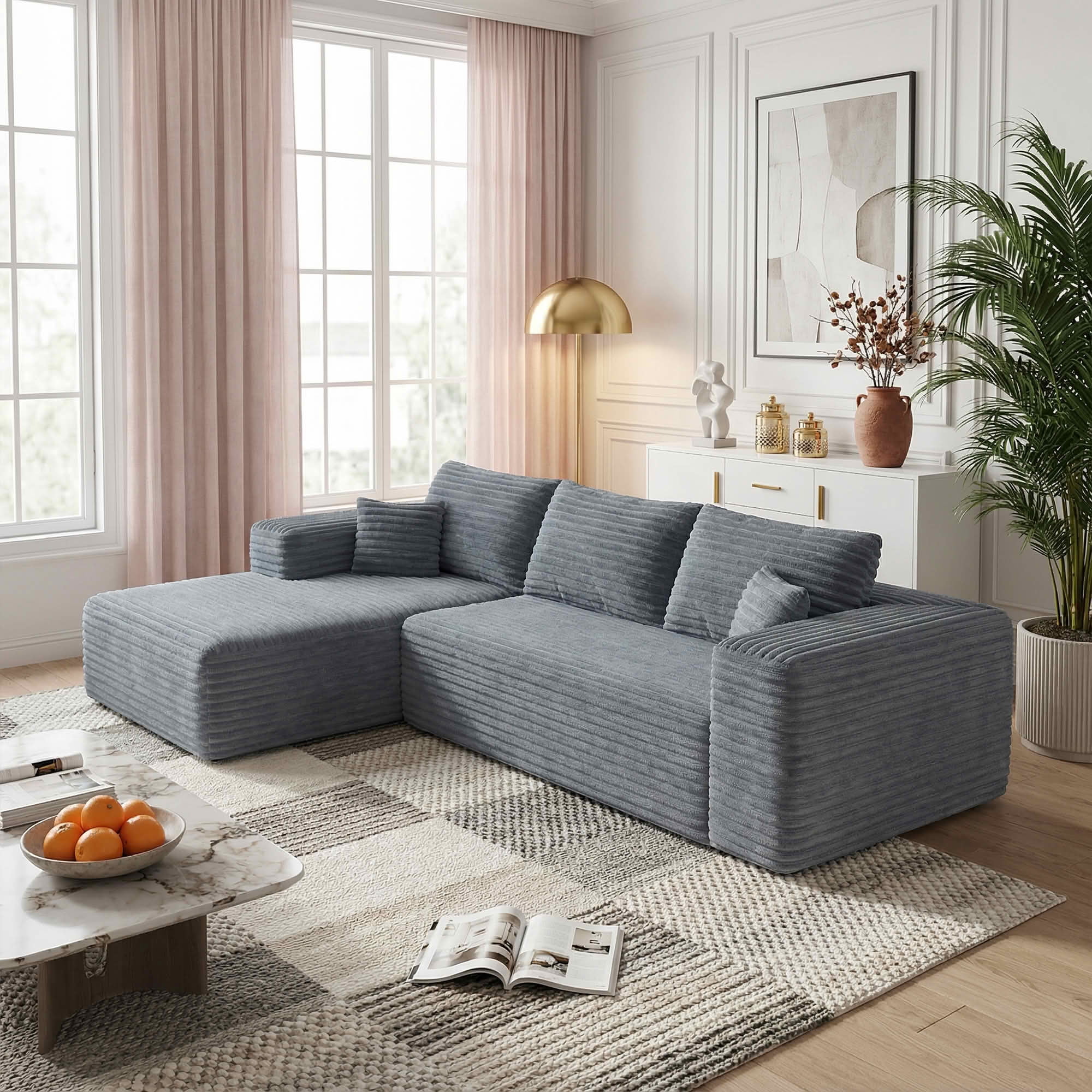 MAYEERTY 95" Wide-Wale Corduroy Compression Sofa Bed, Convertible Sleeper Couch for Living Room Guest Room，Gray