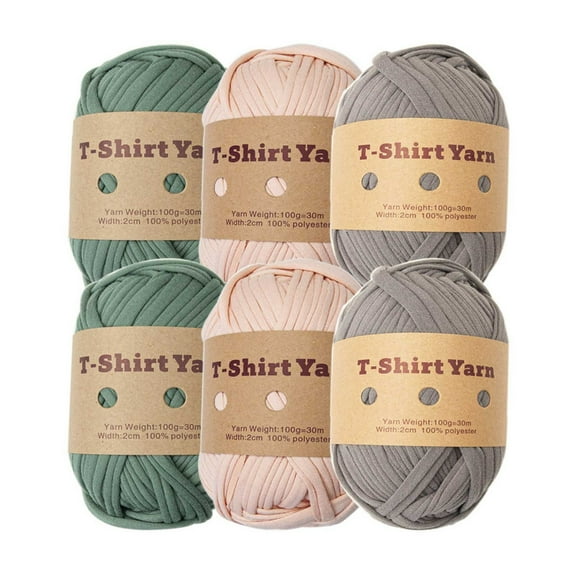 6PC T-Shirt Yarn Elastic Fabric Crochet Cloth Yarn for DIY Knitting, Spaghetti Yarn Thick Knitting Yarn for Hand DIY Bag