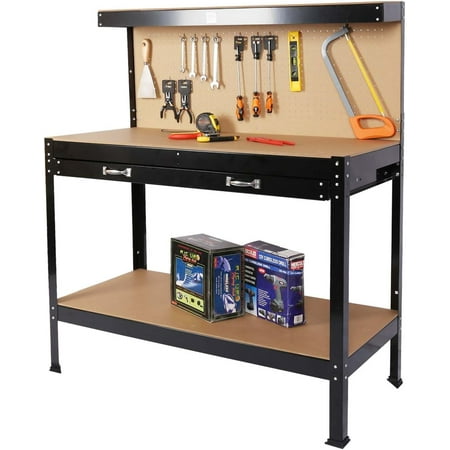 

Work Bench with Drawers Wood Garage Workbench with Peg Board and Storage Shelf Multipurpose Work Table Tool Organizer for Shop Hold up to 300 lbs 48 L x 24 W x 63 H