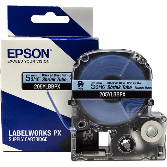 Epson LABELWORKS 205YLBBPX - Black on Blue Shrink Tube Label Maker Tape - AWG 10-18, 3/16" (5MM) Wide, 98"