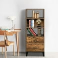 thumbnail image 2 of 3-Tier Mid Century Modern Bookshelf with Drawers Display Storage, 2 of 5