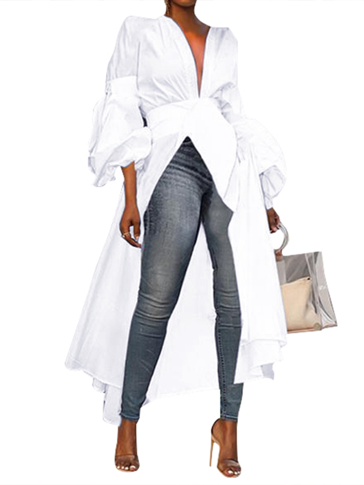 Long Puff Sleeve Evening Blouses 
