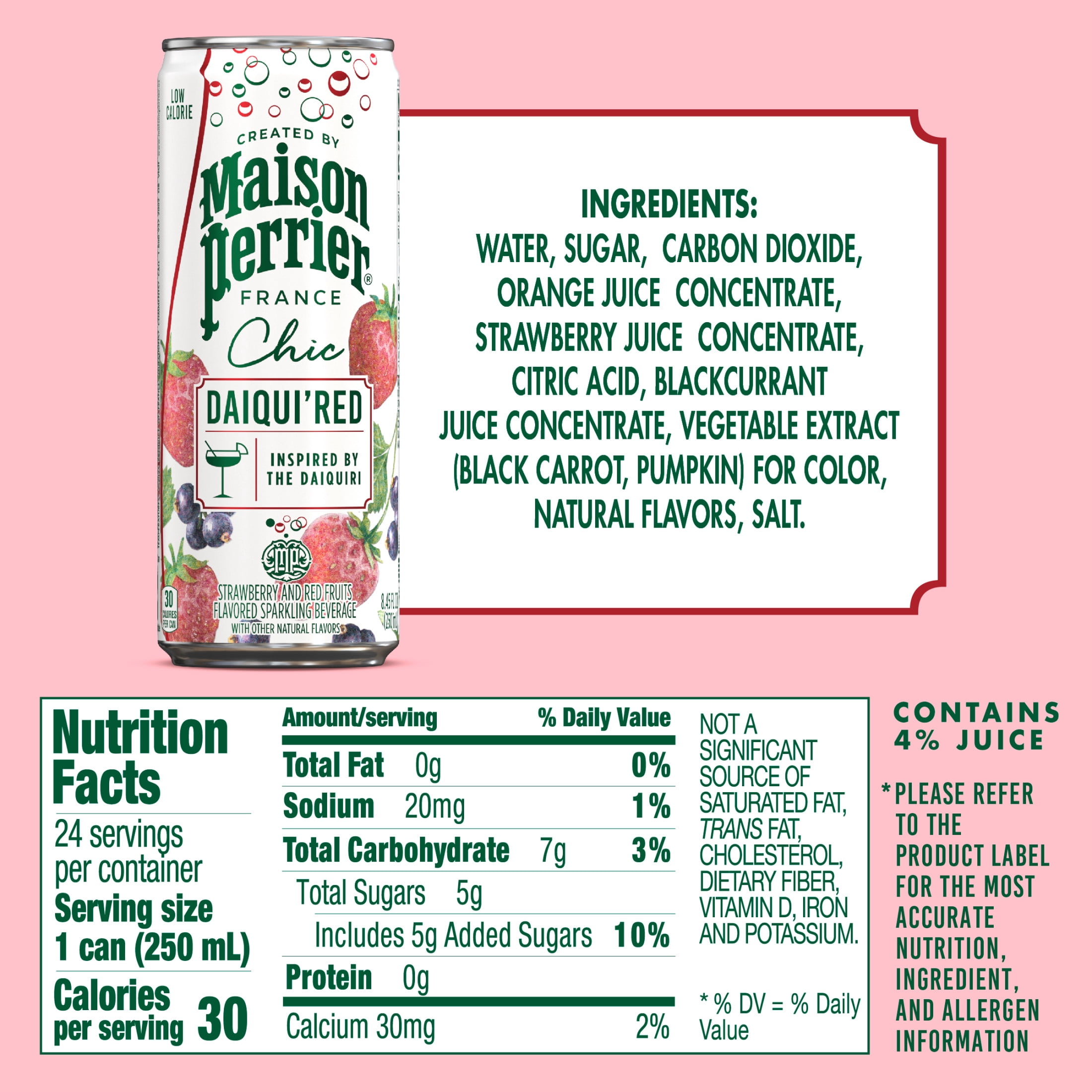 Maison Perrier Chic Mocktails, Daiqui'Red Strawberry and Red Fruits Inspired Non-Alcoholic Cocktail Mixers, 24 Pack