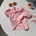 thumbnail image 2 of REDARER Girls Flutter Collar Puff Sleeve Polo Top Bow Embroidered Solid Cute Casual Summer Tee,3-4 Years, 2 of 6