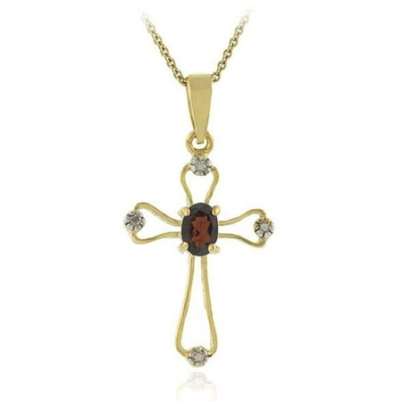 - Glitzy Rocks 18k Gold Overlay Garnet Diamond Cross Necklace