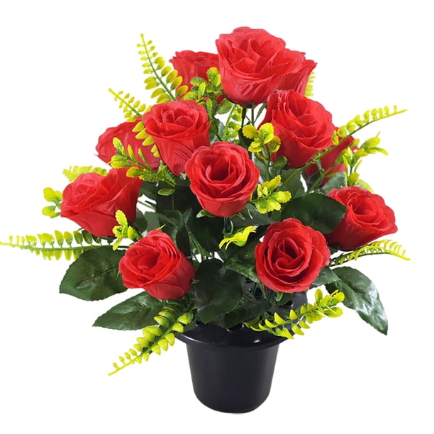 Cateissary Regalo de flores de seda brillante para conmemorar a los seres queridos Simulación de flores de seda Plantas en maceta Chr Decoración del hogar rojo