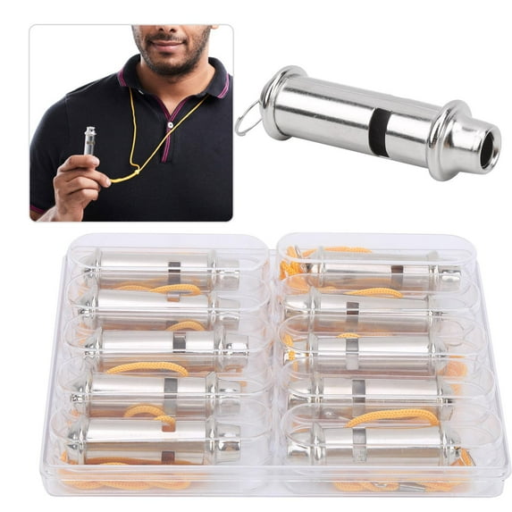 Vobor 10 Packs Sporting Goods Stainless Steel Whistle Referee Whistle Outdoor Tool with Lanyard for School Sports,Field Adventures, Football, Basketball