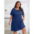 thumbnail image 3 of FEREMO Plus Size Nightgowns for Women Short Sleeve Sleepshirt Knee Length Sleepwear with Pockets, 3 of 7